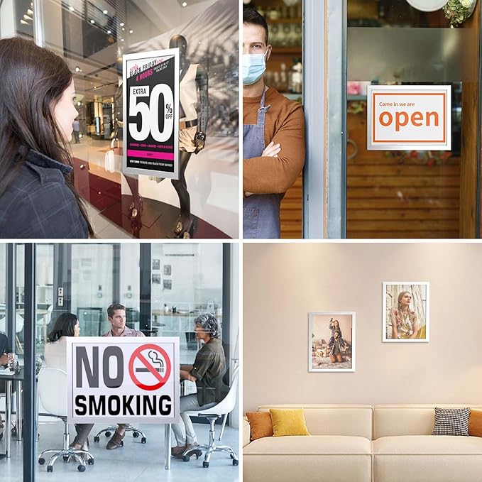 8Pack Magnetic Sign Holder 8.5 x 11 Wall Mount, Self Adhesive Display Magnetic Picture Frames Sheet With Strong Magnet Border for Window/Door/Fridge, Document Poster Paper Holders for Home Office Store, Silver