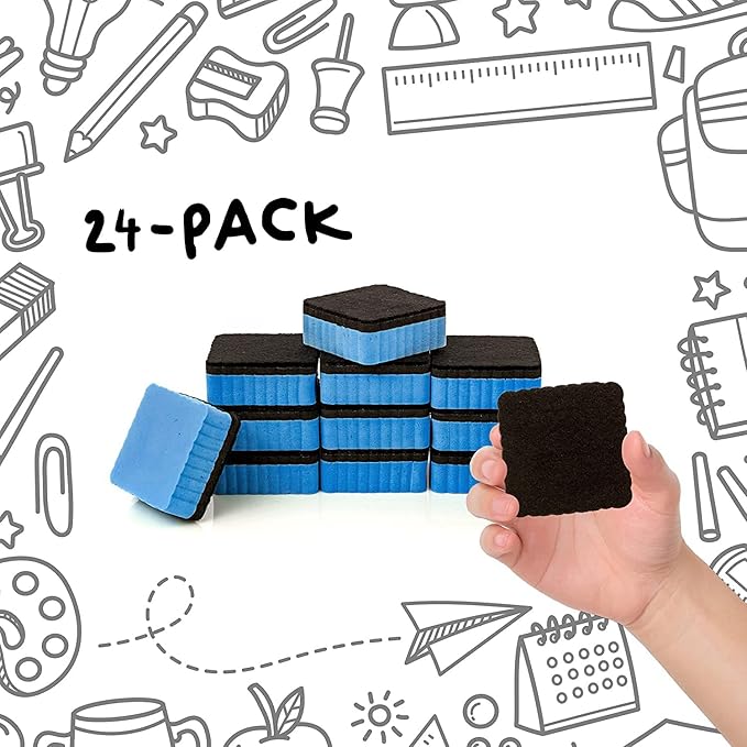 24 Pack Magnetic Whiteboard Dry Erase Erasers Chalkboard Cleansers for Classroom, Home and Office (Sky Blue)