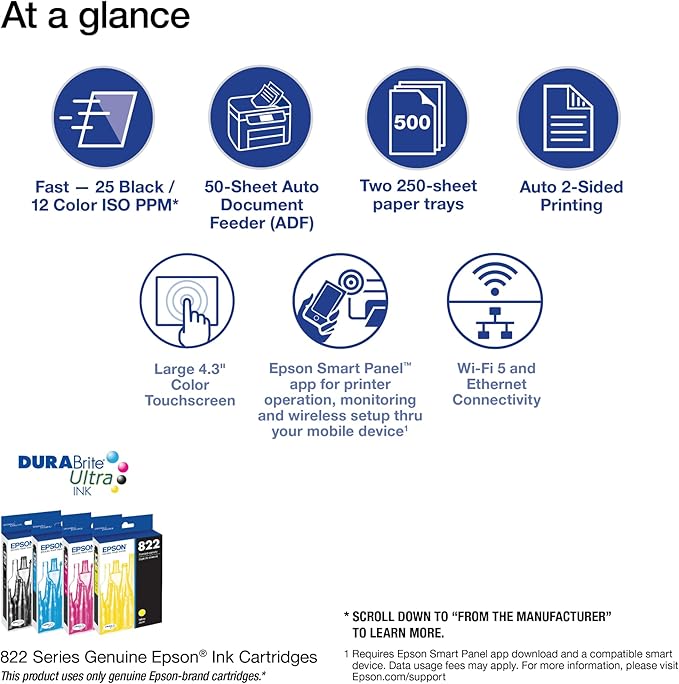 Epson EcoTank ET-2800 Wireless Color All-in-One Cartridge-Free Supertank Printer & Workforce Pro WF-4830 Wireless All-in-One Printer with Auto 2-Sided Print