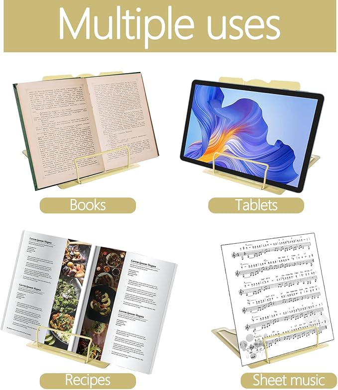 Camelmother Metal Book Stand Holder for Reading Adjustable (Full Yellow), (Camelmother-9)