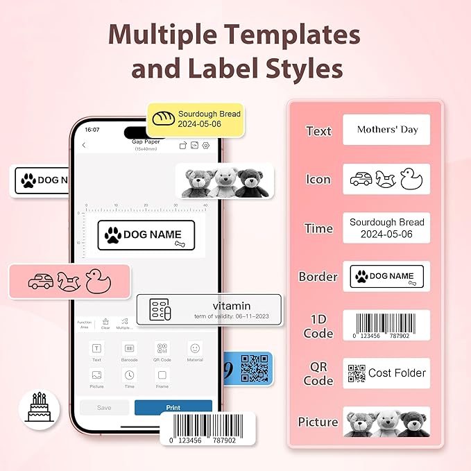 P21 Label Maker Machine with Tape, Label Printer Thermal Mini Label Makers with Built-in Cutter and Multiple Templates, Portable Printers for School, Office and Home Use (Pink), 1Pack