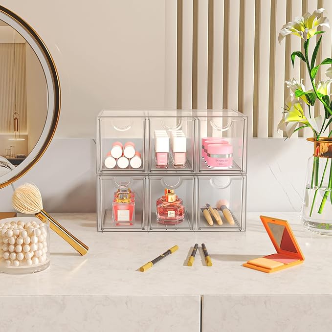 Acrylic Makeup Organizer with 6 Drawers, Bathroom Counter Organizer, Acrylic Organizers, Desk Organizer, Office Supplies, Storage Drawers for Cosmetic, Pencil, Coffee, etc