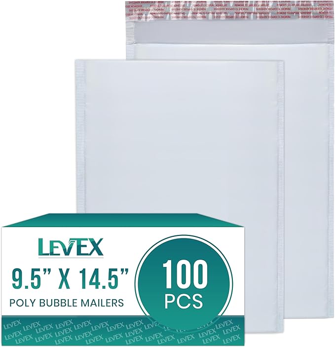 Levex - #4 9.5" x 14.5" [100 Pack] Poly Bubble Mailers, Padded Envelope Mailers, Packing Envelope & Mailing Bags for Shipping