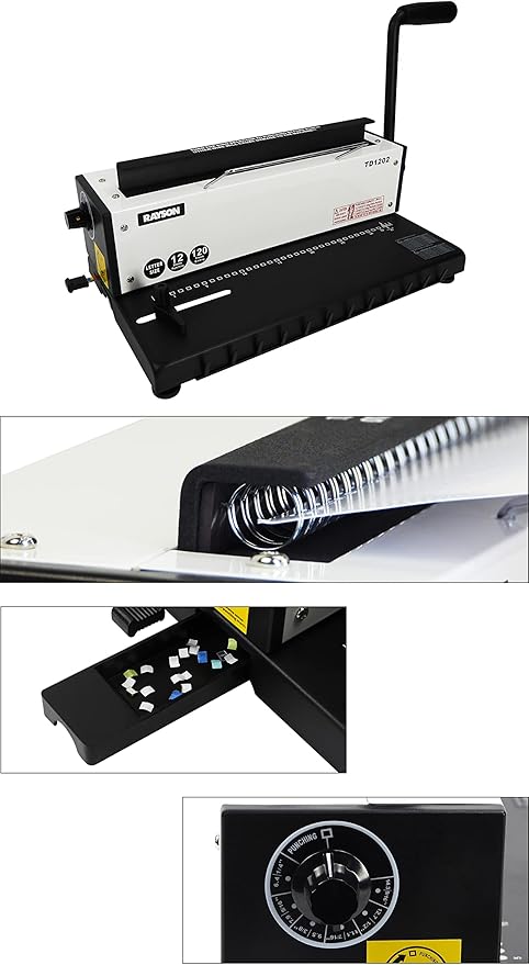 Rayson TD1202 Binding Machine, 3:1 Pitch Wire Binder, Punching 12 Sheets/Binding 120 Sheets with Sturdy Metal Construction