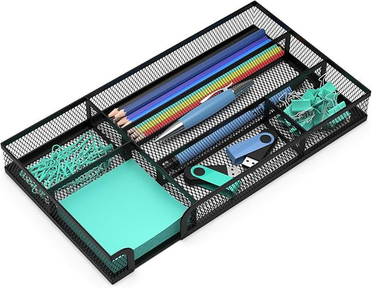 Desk Drawer Organizer, Small Metal Mesh Drawer Organizer Tray, Office Pencil Drawer Organizer Accessories for Desktop, Bathroom, Kitchen, Makeup, Vanity