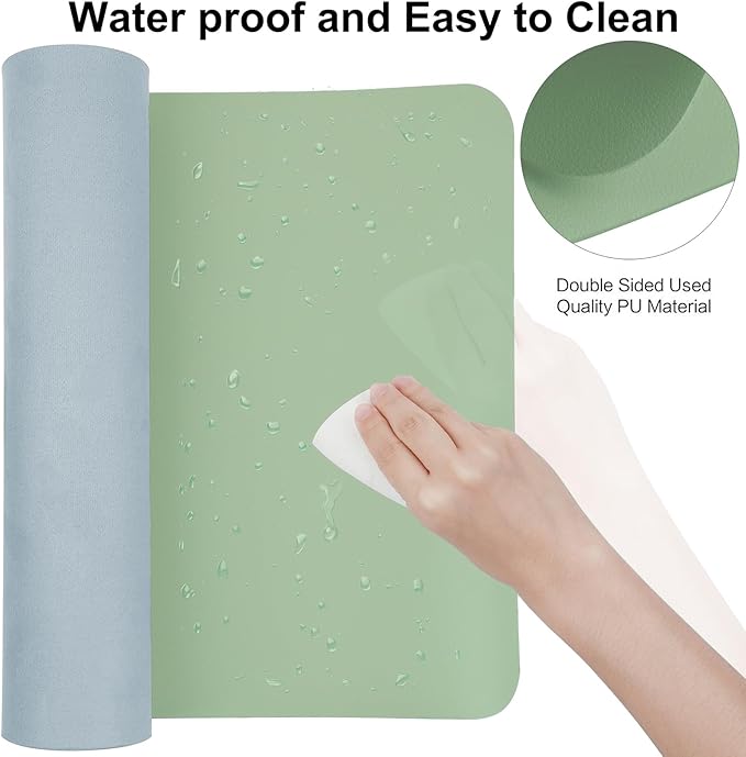 Boutilon Leather Desk Pad 24"x 14" Non-Slip Mouse Pad,Office Desk Mat,Waterprooft PU Leather Desk Blotter,Desk Pad Protector,Desk Writing Pad for Home Office Decor (S-Green)