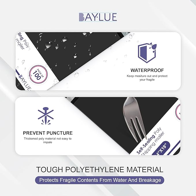 Black Large Poly Mailers 19x24 Inch | Strong Adhesive Self-Seal Mailer Bags | Tear, Tamper, Water Resistant Shipping Envelopes | Thick Strong polymailer Bags XL Clothing Shipping Bags | 100 Pcs Bulk