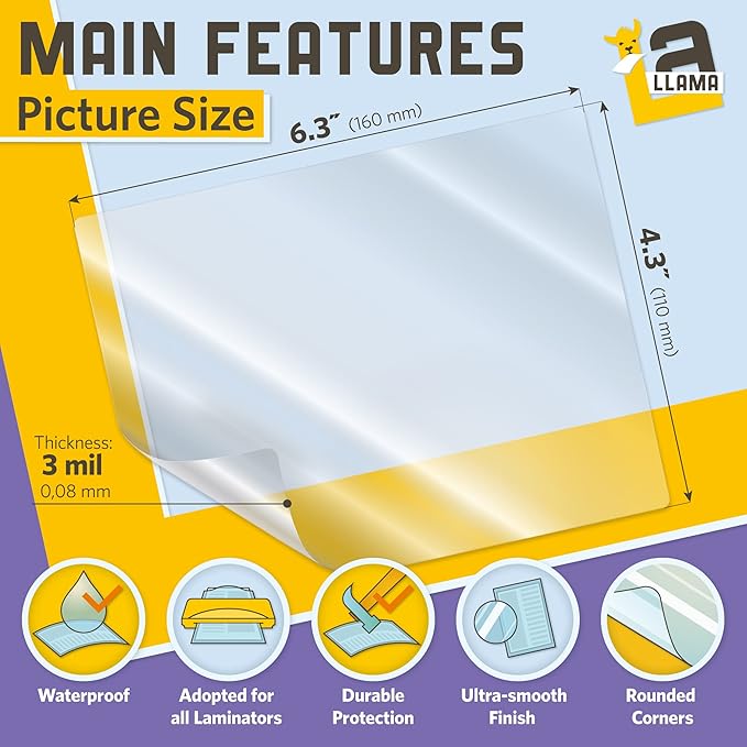 Thermal Laminating Pouches, 4.3 x 6.3 Inches, 3 Mil Thick, 50 Pack, Suited for Picture Size Laminating Sheets 4 x 6
