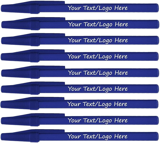 Personalized Stick Pens With your Custom Logo or Text-500 Pack Bulk-for Businesses, Parties, and Events, Custom Printed Slim Ballpoint Pens Colored with Cap, Blue, Black Ink