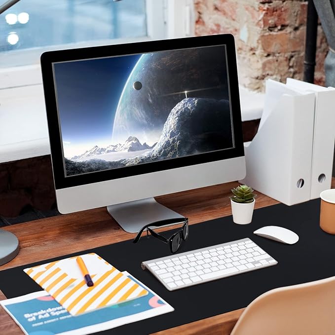 Leather Desk Pad, Mouse Pad, Non-Slip Desk Protector Mat, Leather Desk Blotter, Computer Desk Pad, Waterproof Desk Mat for Home Office and Decor - Black (31.5×15.7 Inches)