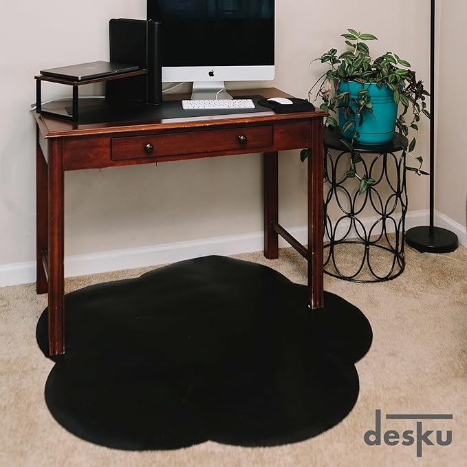 DESKU Flower Power Desk Chair Mat – Heavy-Duty PVC Mats for Carpet Floor Protection, Black, 48 x 49 Inches, Made in The USA