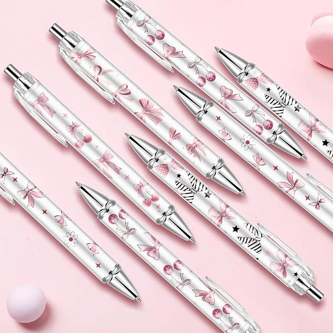 30Pcs Cute Pink Bow Pens Coquette Bow Ballpoint Pens Retractable Ballpoint Pens for Writing Journal Taking Notes School Office Home (Bow, 30)