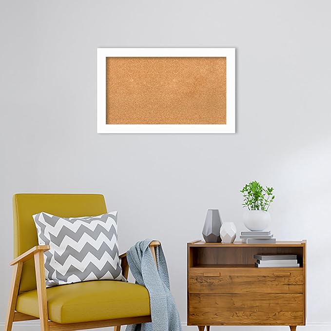 Amanti Art Natural Cork Board for Wall, 19x31 Vision Board with White Frame, Medium Corkboard Office Decor for Home Organization, Casual Corkboard Pinboard to Display Items for Home Organization in