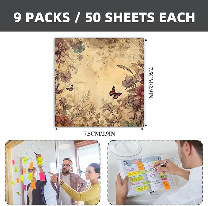 Post it Notes 3x3 Cute and Aesthetic Sticky Notes Planner Notepad - 450 Sheets - Desk Accessories for School, Office, and Home - Ideal Gifts for Teachers, Women, and Coworkers (Dark Rose)