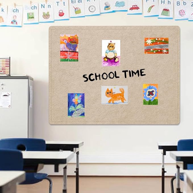 Large Bulletin Board, 48 X 36 inches Felt Board Notice Pin Board, 4' x 3'Cork Board Alternative for Wall, Self-Adhesive Vision Board Mood Board Foldable Photo Board with 30 Pushpin (Beige Brown)