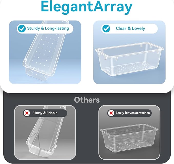 36 PCS Drawer Organizer Set, 4 Sizes Clear Plastic Makeup Vanity Organizer, Multi-Purpose Storage Bins for Makeup, Stationery, Gadgets, Transparent