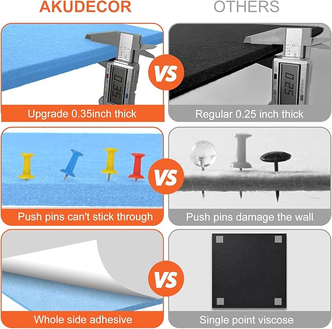 Cork Boards for Walls 48" x 36" Felt Board Alternative, 12 Pack Felt Wall Tiles Bulletin Board, Large Cork Board for Office Pin Board Tack Board Cork Boards