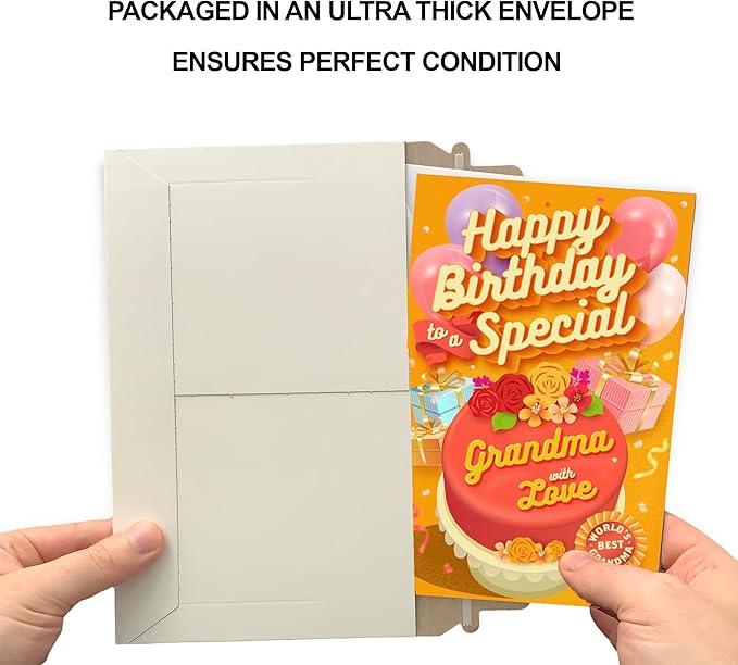 Prime Greetings Grandma Birthday Card, Made in America, Eco-Friendly, Thick Card Stock with Premium Envelope 5in x 7.75in, Packaged in Protective Mailer