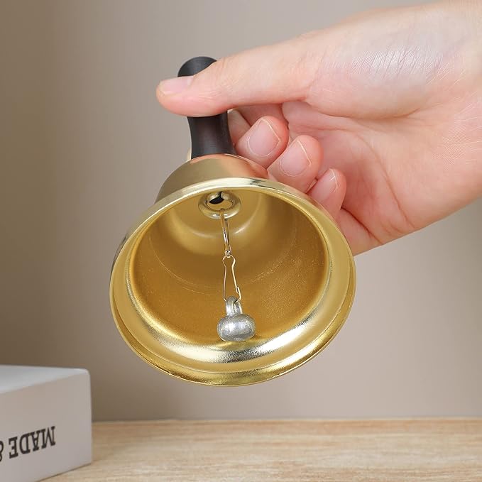 MROCO Gold Hand Bell, Steel Call Bell for Wedding, Adults, Dinner Bells for Food Line, Classroom Bells for Inside, Alarm, Jingles, Ringing