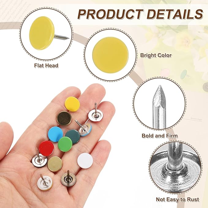 uxcell 150Pcs Upholstery Tacks, 11mmx13mm Flat Head Thumb Tack Decorative Furniture Nails Push Pins for Furniture Sofa Headboards, Yellow