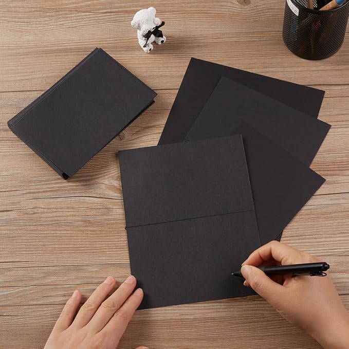 50 Pack Blank Cards Folded Cardstock Thank You Blank Greeting Cards for Invitations, Wedding, Greeting Cards, All Occasion DIY (Black, 2x3.5)