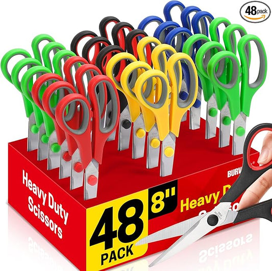 8" Multipurpose Scissor Bulk 48 Pack, Comfort Grip Handles Ultra Sharp Blade Shears Stainless Steel Scissors for Office Home, All Purpose Scissors