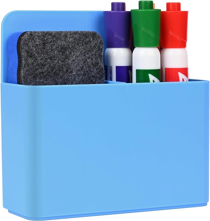 Magnetic Dry Erase Marker Holder, Magnetic Pen Marker Holder for Whiteboard, Fridge, Locker Accessories, School, Office, Home, Magnet Pen Cup,1 Pack, Blue