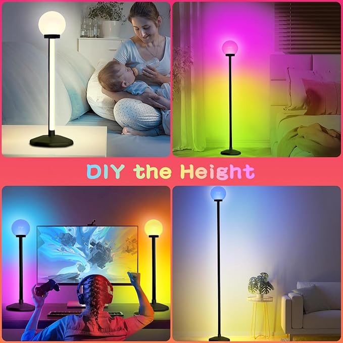 Corner Floor Lamp,70" Smart RGBW LED Corner Lamp with Glow Ball Light,16 Million Colors Changing Corner Lamp with Remote and App Control,Music Sync & Timing Smart Floor Lamp for Living Room