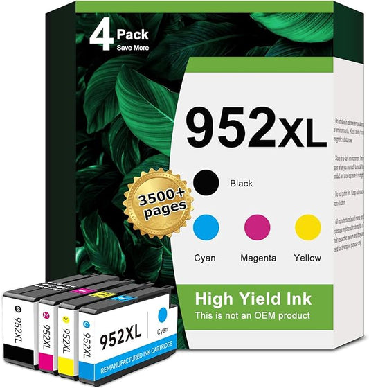 952XL Ink Cartridges Remanufactured Replacement for HP 952 XL hp952 Combo 4 Pack for Officejet Pro 8710 7740 8720 8702 8210 7720 8715 8730 8740 8216 Printer Black Color