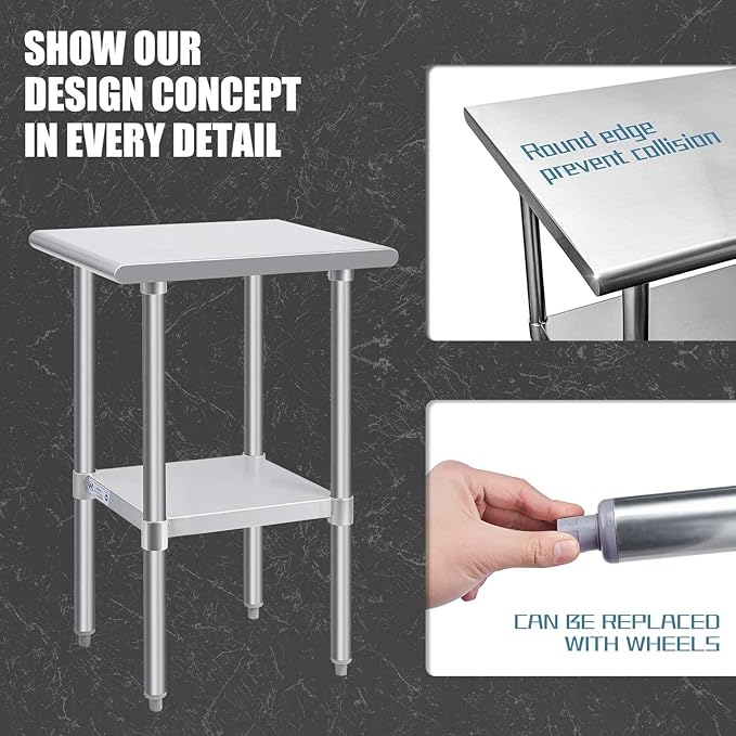 Hally Stainless Steel Table for Prep & Work 24 x 15 Inches, NSF Commercial Heavy Duty Table with Undershelf and Galvanized Legs for Restaurant, Home and Hotel