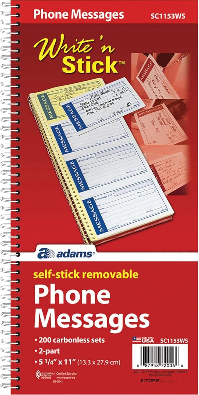 Adams Write 'N Stick Message Pad, 2-Part, Carbonless, Blue, 5-1/4" x 11", 200 Sets per Book (SC1153WS)