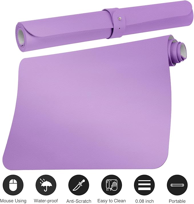 Boutilon Leather Desk Pad 24"x 14" Non-Slip Mouse Pad,Office Desk Mat,Waterprooft PU Leather Desk Blotter,Desk Pad Protector,Desk Writing Pad for Home Office Decor (S-Purple)