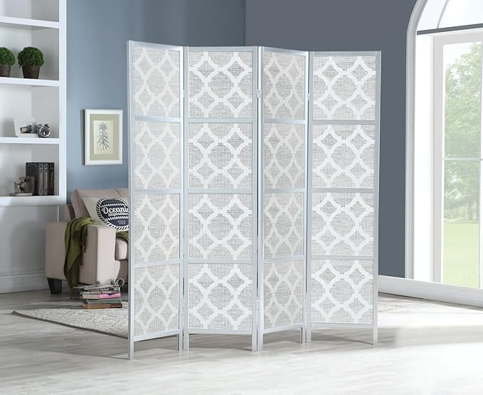 NicBex Room Divider 4 Panel Room Dividers with Quarterfoil Diamond Design Partition Room Dividers and Folding Privacy Screens Wall Divider for Home, Room Separation,69.28"W x 17.32"D x 70.31"H, Silver