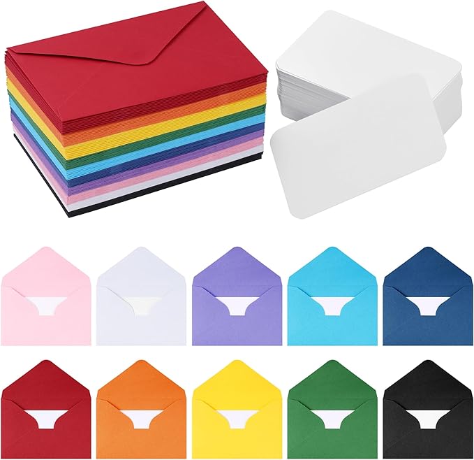 jiebor 100 Sets Small Envelopes with Small Blank Gift Business Card Wedding Invitation Pocket Envelopes for Graduations Wedding Shower Holiday 4.37 x 2.91 Inch