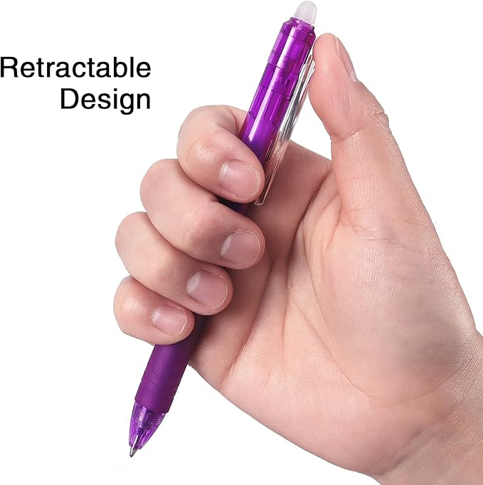 8 Pack Retractable Erasable Gel Pens Clicker Fine Point 0.7mm, Make Mistakes Disappear Comfort Grip for Drawing Writing Planner and School Supplies, Assorted Color Inks