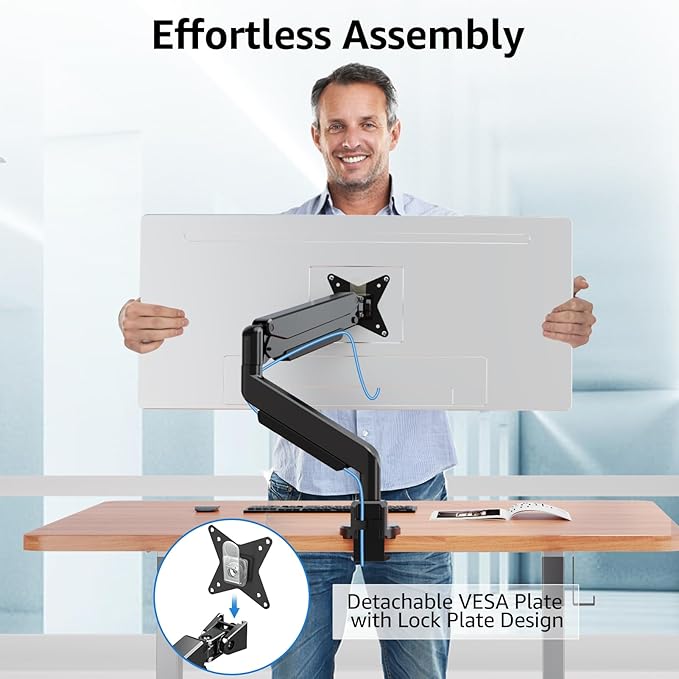 MOUNT PRO Single Monitor Mount for Max 43 Inch Ultrawide Computer Screen, Premium Aluminum Heavy Duty Monitor Arm Holds 6.6lbs to 33lbs, Gas Spring Full Motion Display Desk Stand, VESA Mount