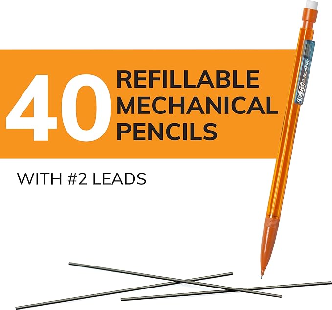 BIC Xtra-Smooth Mechanical Pencils with Erasers, Bright Edition Medium Point (0.7mm), 40-Count Pack, Bulk Mechanical Pencils for School or Office Supplies