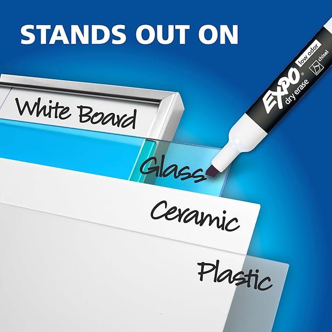 EXPO Dry Erase Markers Kit, Chisel Tip, Assorted Colors, Eraser, Spray Cleaner, 6 Count