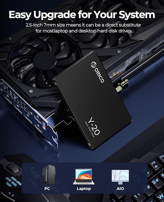 ORICO 1TB SATA SSD 2.5 Inch Internal Solid State Drive, Read Speed up to 500MB/s, SATA III 6Gbps for Desktop Laptop NAS DIY External Drive - Y20