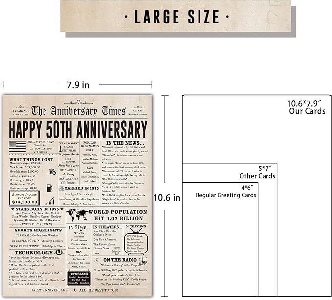 Jumbo 50th Anniversary Card for Women Men, Funny 50th Wedding Anniversary Decorations for Mom Dad, Romantic 50 Year Anniversary Card Gift for Wife Husband, Golden Wedding Gift