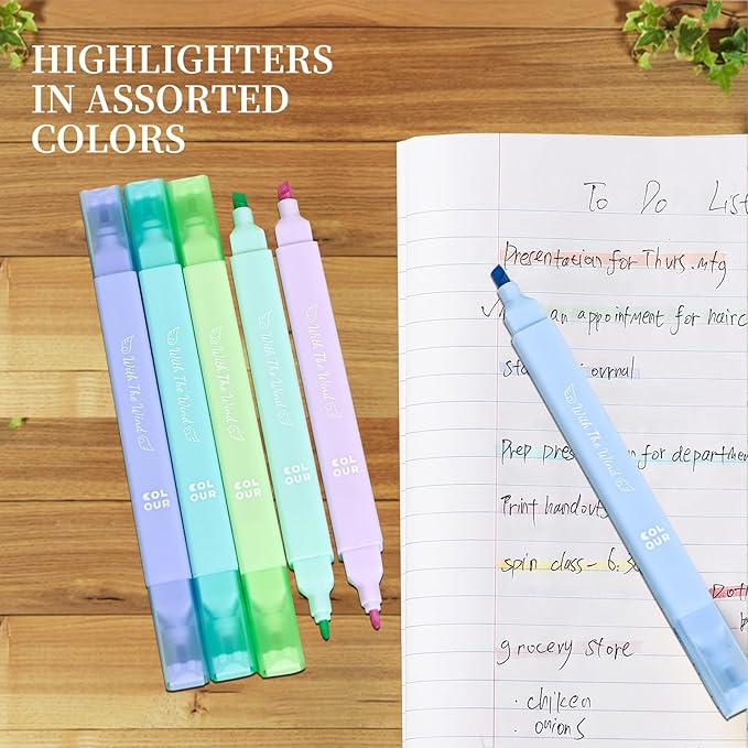 Aesthetic Cute Pastel Highlighters Set, 6 count, Mild Assorted Colors Candy Highlighters, Chisel Tip，No Bleed Bible Marker Pen, Study Journaling School Supplies Planner