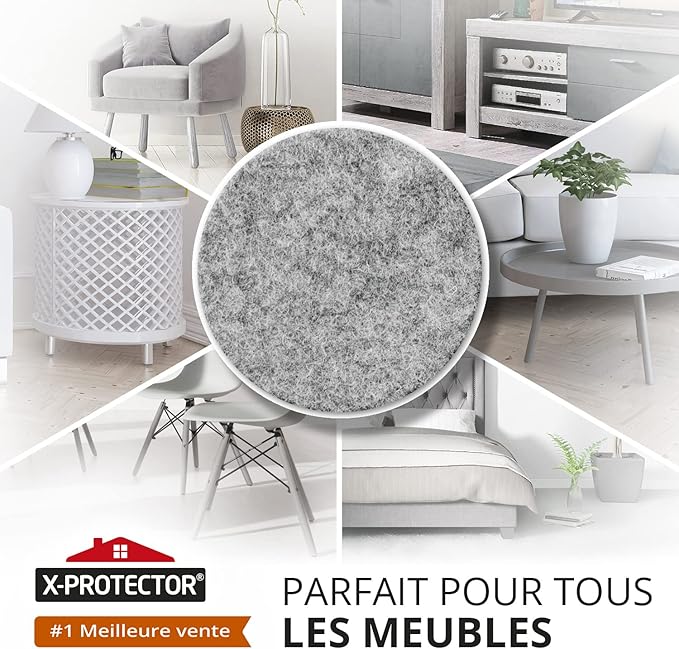 Felt Furniture Pads X-PROTECTOR - 48 Premium Felt Pads Floor Protector - Chair Felts Pads for Furniture Feet Wood Floors - Best Furniture Pads for Hardwood Floors - Protect Your Hard Floors! (Grey)