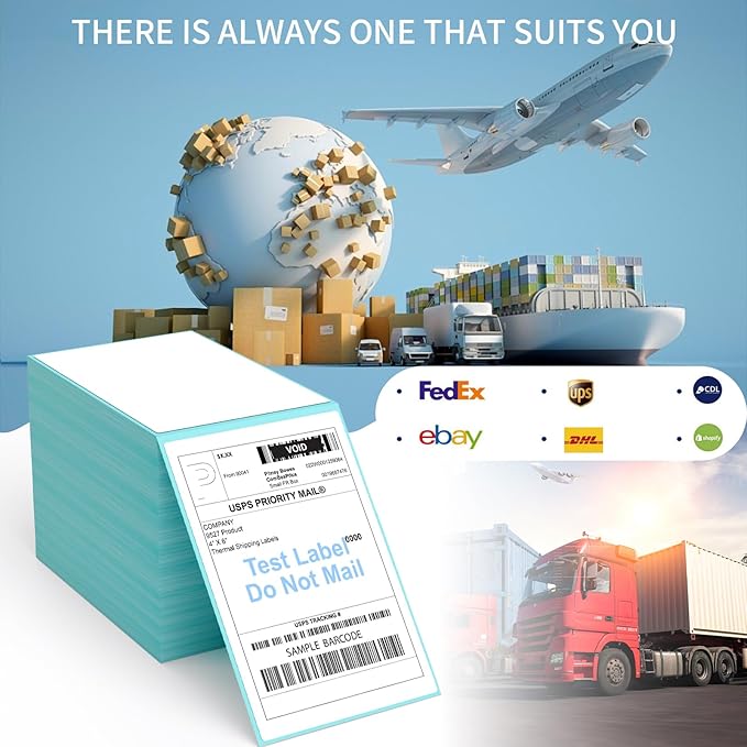 9527 Product Fanfold 4 x 6 Direct Thermal Labels with Blue Background Paper Perforated Shipping Labels for Thermal Printers, 1000 Label per Stack, 1 Stack