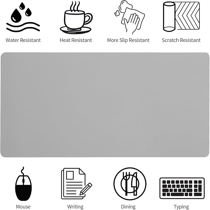Bloss Large Desk Pad, Desk Mat, Desk Pads on Top of Desks, Computer Mat Non-Slip, Desk Blotter Waterproof, Easy to Clean - Light Grey (31.5 x 15.7 Inches)