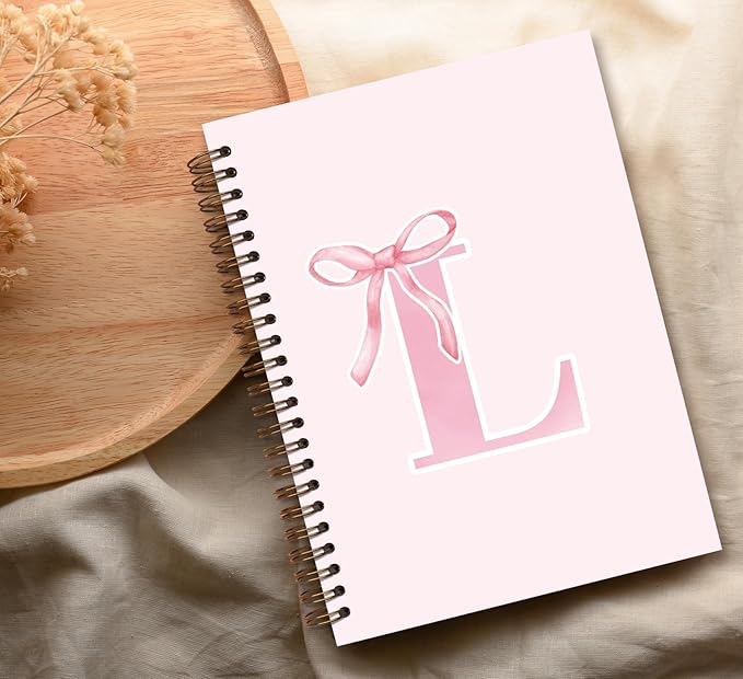 Coquette Trendy Preppy Pink Bow Spiral Notebook,Initial L Journal Personalized Teen Girl Gifts,Monogrammed Gifts for Women Teen Girl,College Ruled Hardcover Spiral Notebook 5.5 x 8.3