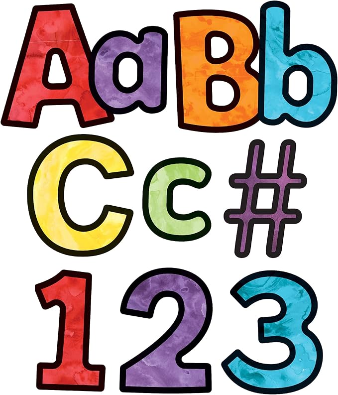 Carson-Dellosa Carson Dellosa 219 Piece 4 Inch Watercolor Colorful Bulletin Board Letters for Classroom, Alphabet Letters, Numbers, Punctuation & Symbols, Cutout Letters for Bulletin Boards