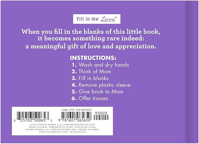 Knock Knock What I Love about Mom Fill in the Love Book Fill-in-the-Blank Gift Journal, 4.5 x 3.25-inches