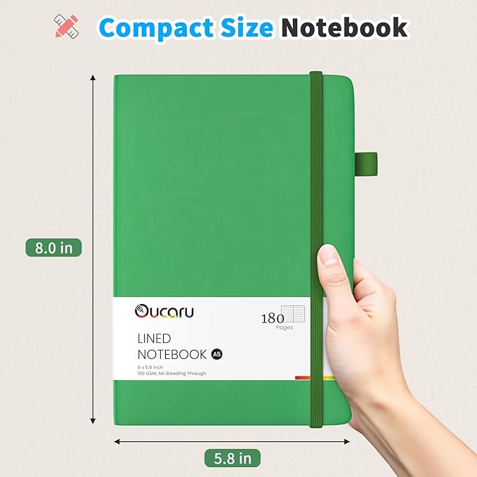 Lined Journal Notebook, 4 Pack, 180 Pages, A5 Journals for Writing, 100 GSM Thick Paper, Small Notebooks Daily Journal for Women Men Work, Business, School, Travel Supplies