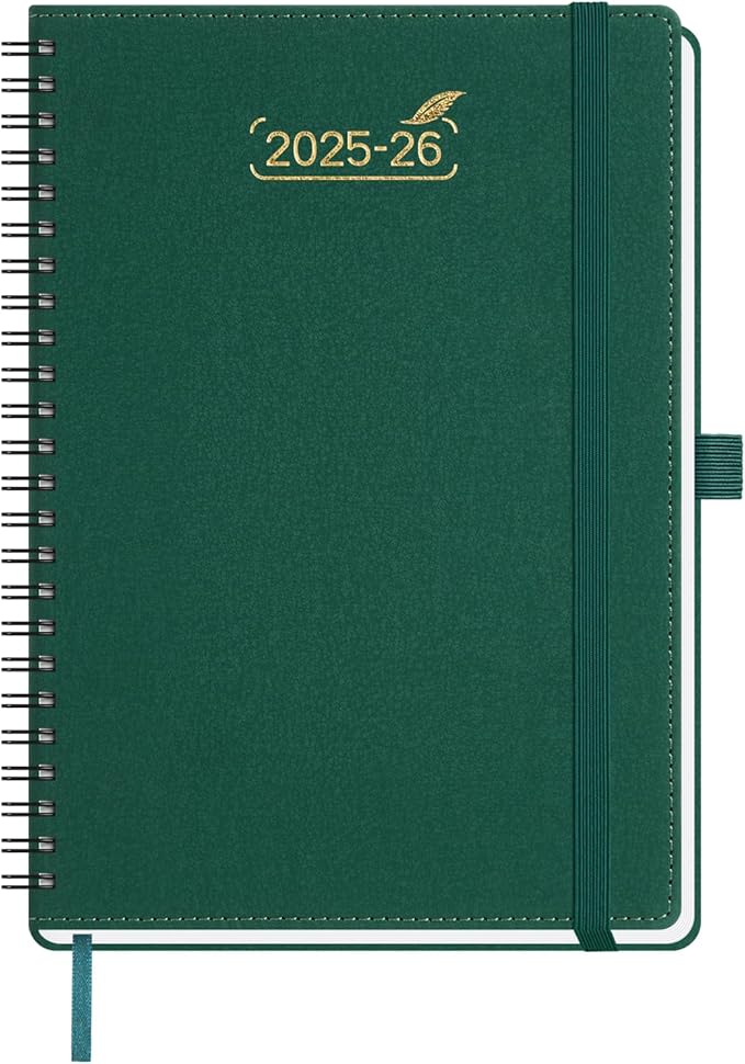 BEZEND Weekly Planner 2025-2026 with 2 Columns, 5.8" x 8.5" Academic Calendar 18 Months (Jul 25-Dec 26) Life Work Appointment Book with Monthly Tab, PU Leather Softcover Spiral - Evergreen