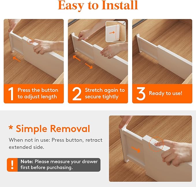 Lifewit 4 Pack Drawer Dividers Plastic 6" High, 13.5-22" Adjustable Drawer Organizers for Clothes, Expandable Dresser Separators in Bedroom/Bathroom/Kitchen/Fridge/Office Organization and Storage